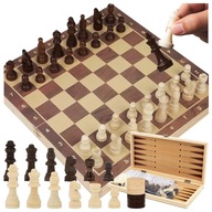 SZACHY DREWNIANE WARCABY TRYKTRAK DUŻE GRY LOGICZNE PLANSZOWE DLA DZIECI