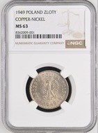 1 zł złoty 1949 MN Miedzio - nikiel NGC ms 63