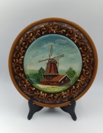 Obraz na desce - ręcznie malowany - bardzo ładny - vintage - wiatrak 28cm