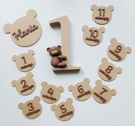 Tabliczki Misie do ZDJĘĆ z IMIENIEM dziecka - 12szt + CYFRA z Misiem 3D