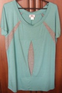 Bluzka damska zielona rozcięcia wstawki szary melanż 40/42