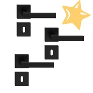 KLAMKA DRZWIOWA CZARNA MAT KWADRATOWA ROZETY KLUCZ KOMPLET WSPOMAGANIE