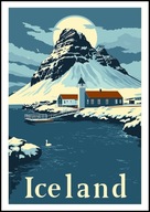 A2 KOLOROWY PLAKAT OBRAZ, ISLANDIA ICELAND, ZIMOWY PEJZAŻ, VINTAGE RETRO