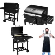 GRILL WĘGLOWY OGRODOWY Z KÓŁKAMI ŻELIWNY RUSZT DUŻY REGULOWANY 57,5X41,5 CM