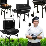 GRILL WĘGLOWY OGRODOWY PRZENOŚNY NA KÓŁKACH POKRYWA TERMOMETR+AKCESORIA