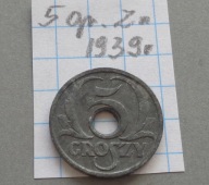 5 groszy z 1939 roku cynk ŁADNE , GENERALNA GUBERNIA