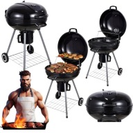 GRILL OGRODOWY WĘGLOWY OKRĄGŁY Z POKRYWĄ Z RUSZTEM TERMOMETR CZARNY LIDO