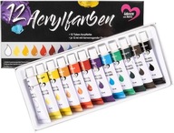 Zestaw farb akrylowych z 12 tubkami po 12 ml, 12 kolorów, jakość studyjna,