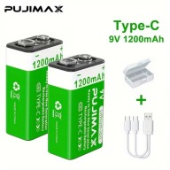 Bateria akumulator 9V (6F22) 1200mAh USB-C litowo-jonowy- 2szt.+pudełko+usb