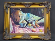 Geometryczna martwa natura - obraz olejny ręcznie malowany na płótnie