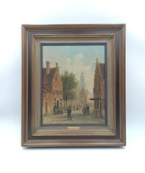 Stara miejska ulica prześliczny obraz na płótnie piękna rama vintage, stary