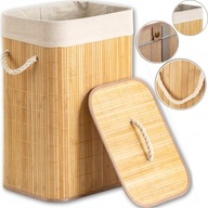 KOSZ NA PRANIE BIELIZNĘ BAMBUSOWY WOLNOSTOJĄCY DUŻY POJEMNIK Z POKRYWKĄ 72L