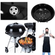 GRILL WĘGLOWY OGRODOWY Z KÓŁKAMI ŻELIWNY RUSZT DUŻY REGULOWANY 41 X 41 CM