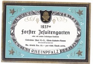 STARA ETYKIETA Z BUTELKI WINA FORSTER JESUITENGARTEN WINO REŃSKIE 1937