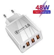 Szybka ładowarka sieciowa 48W z wieloma portami – USB + USB-C PD + QC 3.0
