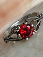 Pierścionek RJ obrączka stary srebrny czerwony kamień