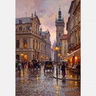 Stare miasto kamienice obraz olejny na płótnie 58x85 styl Edouard Cortes