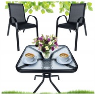 ZESTAW STOLIK BALKONOWY SZKLANY + 2 KRZESŁA MEBLE OGRODOWE NA TARAS BALKON