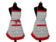 Fartuch kuchenny szare grochy + falbanka czerwona NOWY