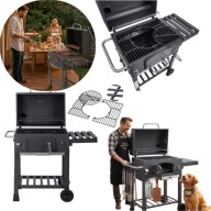 GRILL WĘGLOWY OGRODOWY KOMIN RUSZT ŻELIWNY 57x43cm TERMOMETR DUŻY