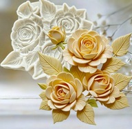 Forma silikonowa duża bukiet róż z pączkiem i liśćmi do odlewów , masy