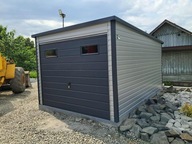 Garaż blaszany 3x5m spad do tyłu - brama uchylna szery + grafit antracyt