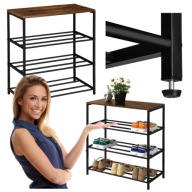 SZAFKA REGAL LOFTOWY NA BUTY METALOWY 4 POZIOMOWY CZARNY/DĄB POSTARZANY