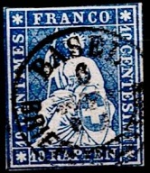 SZWAJCARIA 1855 – STRUBEL 10 r. – RZADKA ZIELONA NITKA – BASEL – Klasyka