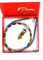 NASZYJNIK KAMIEŃ TYGRYSIE OKO HEMATYT STAL 316L PUDEŁKO MĘSKI DAMSKI HIT