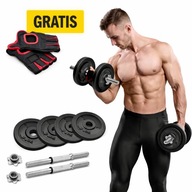 Hantle żeliwne regulowany ciężar 2x 10 kg z gryfem + GRATIS rękawiczki