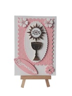 ZAPROSZENIA KOMUNIA DZIEWCZYNKA IHS SŁONECZKO KIELICH C6 RÓŻ – BIEL