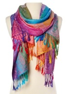PASZMINA KASZMIR SZAL TĘCZOWY fuksja CHUSTA