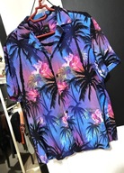 I Koszula hawajska wieczorny krajobraz z palmami i kwiatami tropików