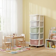 PLASTIKOWY POJEMNIK REGAŁ KOSZ NA ZABAWKI SZUFLADY 5 PÓŁEK na kółkach DUŻY