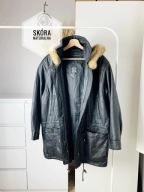 Czarna skórzana męska kurtka vintage oversize z kapturem, L/XL