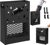 STOJAK NA PARASOLE METALOWY 28X12X41CM CZARNY KOSZ Z OCIEKACZEM + HACZYKI