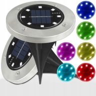 LAMPKA SOLARNA OGRODOWA RGB 8 LED MULTICOLOR WBIJANE DYSKI DO OGRODU
