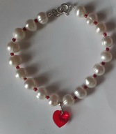 Białe perły słodkowodne, serce Swarovskiego, srebro 925