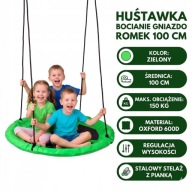 HUŚTAWKA OGRODOWA DLA DZIECI DUŻA ZIELONA WISZĄCA KOŁO NA BALKON GNIAZDO