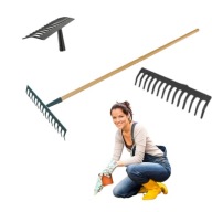 GRABIE OGRODOWE DO LIŚCI TRAWY METALOWE Z DREWNIANYM TRZONKIEM WYTRZYMALE