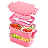 PUDEŁKO NA LUNCH LUNCHBOX TRZYWARSTWOWE DUŻA POJEMNOŚĆ 2130 ML RÓŻOWE