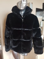 FUTERKO sztuczne futro kurtka wstawki skórka czerń M 38