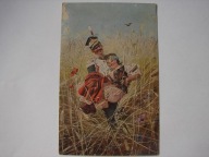 Ułan z dziewczyną w zbożu - stara pocztówka / patriotyk - J. Moniuszko
