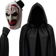 ZESTAW MASKA NA HALLOWEN PELERYNA CZARNA Z KAPTUREM KRWAWY KLAUN TERRIFIER