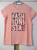 Bluzka dziecięca T-shirt krótki rękaw 128 kwiaty różowy fashion