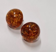 Kolczyki bursztyn koniakowy srebro 925 – vintage PRL, kopułki