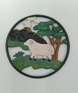 Podstawek z żeliwa - Baranek na polanie - okrągły - 20cm - jest świetny