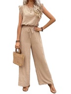 Zestaw Damski Old Money - Top z Koronką + Spodnie - Khaki