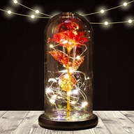 WIECZNA RÓŻA W SZKLE ŚWIECĄCA W PUDEŁKU PREZENT NA WALENTYNKI DZIEŃ KOBIET