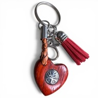 Brelok serce PADUK Drzewo Życia stal skóra handmade prezent